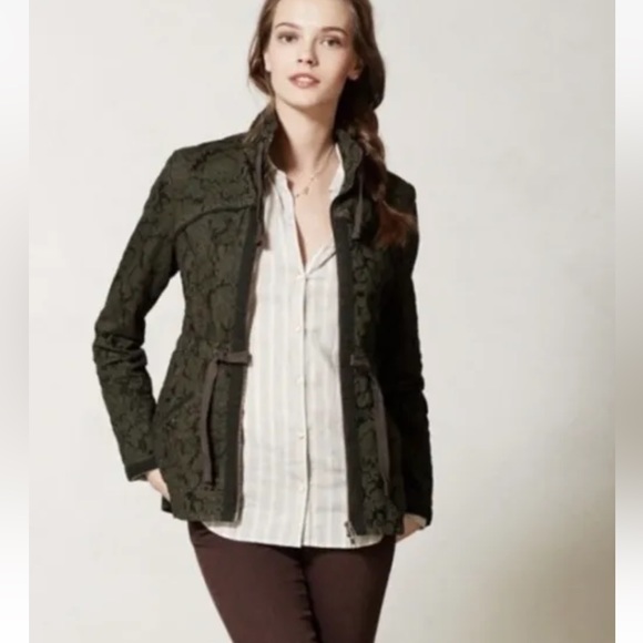 Anthropologie Hei Hei Burnett Anorak Olive Utility Velvet Jacket - Picture 2 of 10